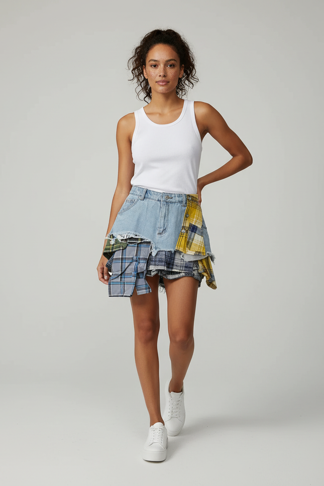 Jupe Jean Patchwork Irrégulière Chic