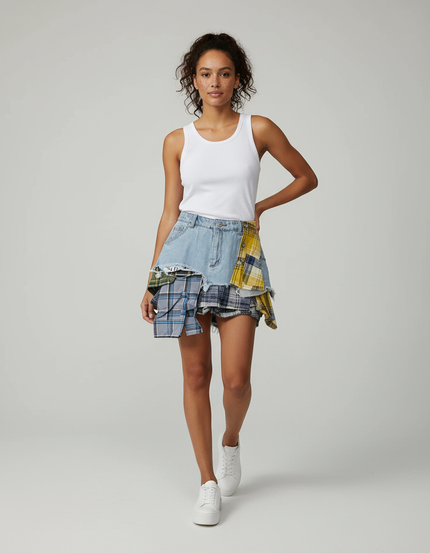 Jupe Jean Patchwork Irrégulière Chic