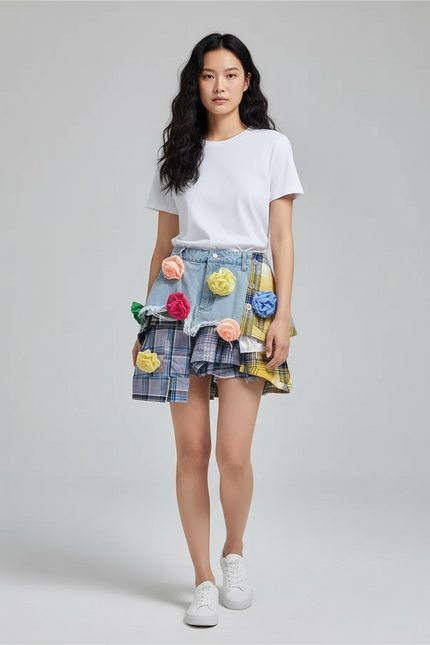 Jupe Jean Patchwork Coloré Irrégulière Décontractée