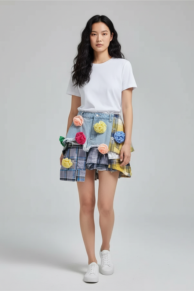 Jupe Jean Patchwork Coloré Irrégulière Décontractée