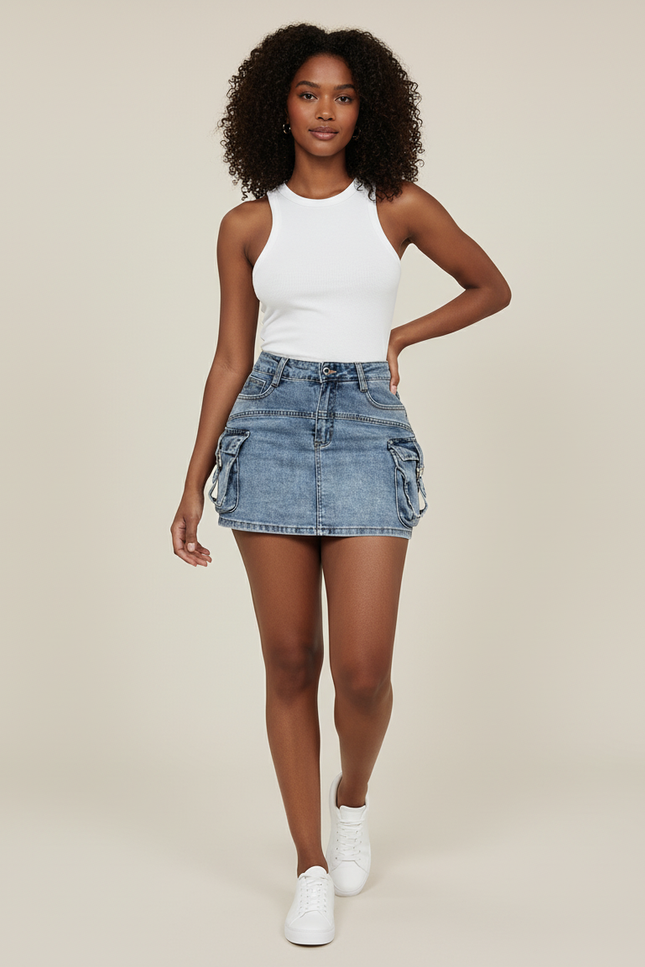 Jupe Jean Mini Cargo Décontractée Sportive