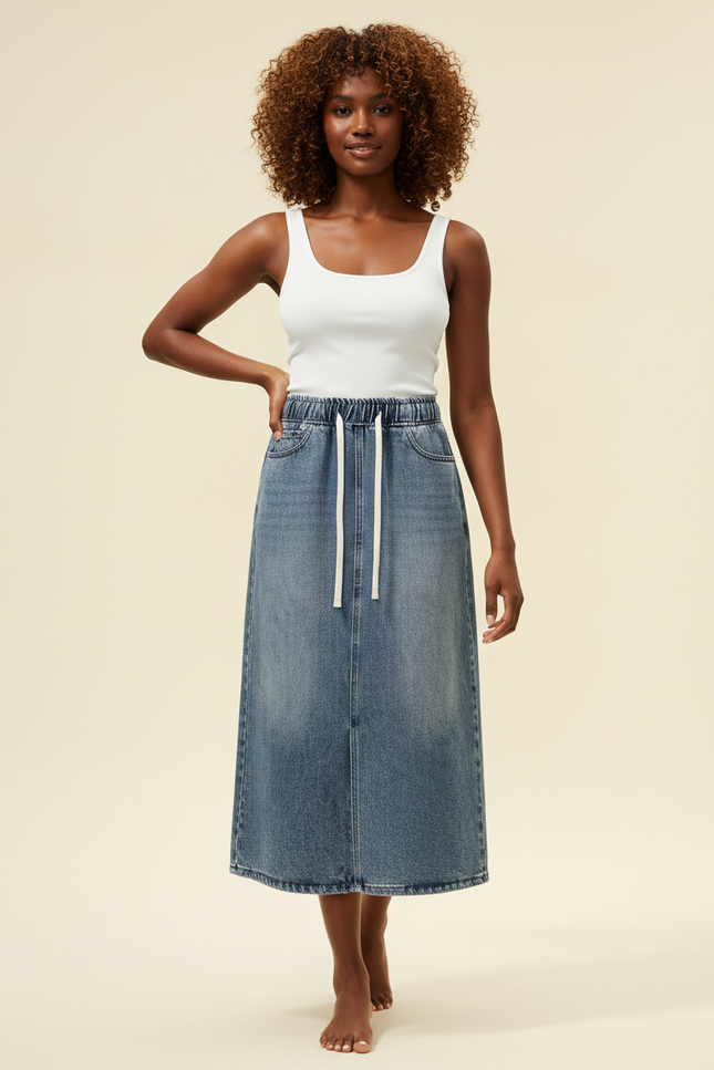 Jupe Jean A-Line Cordon De Serrage Décontractée