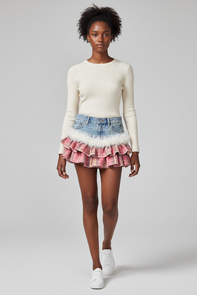 Jupe Jean Mini Patchwork Décontractée