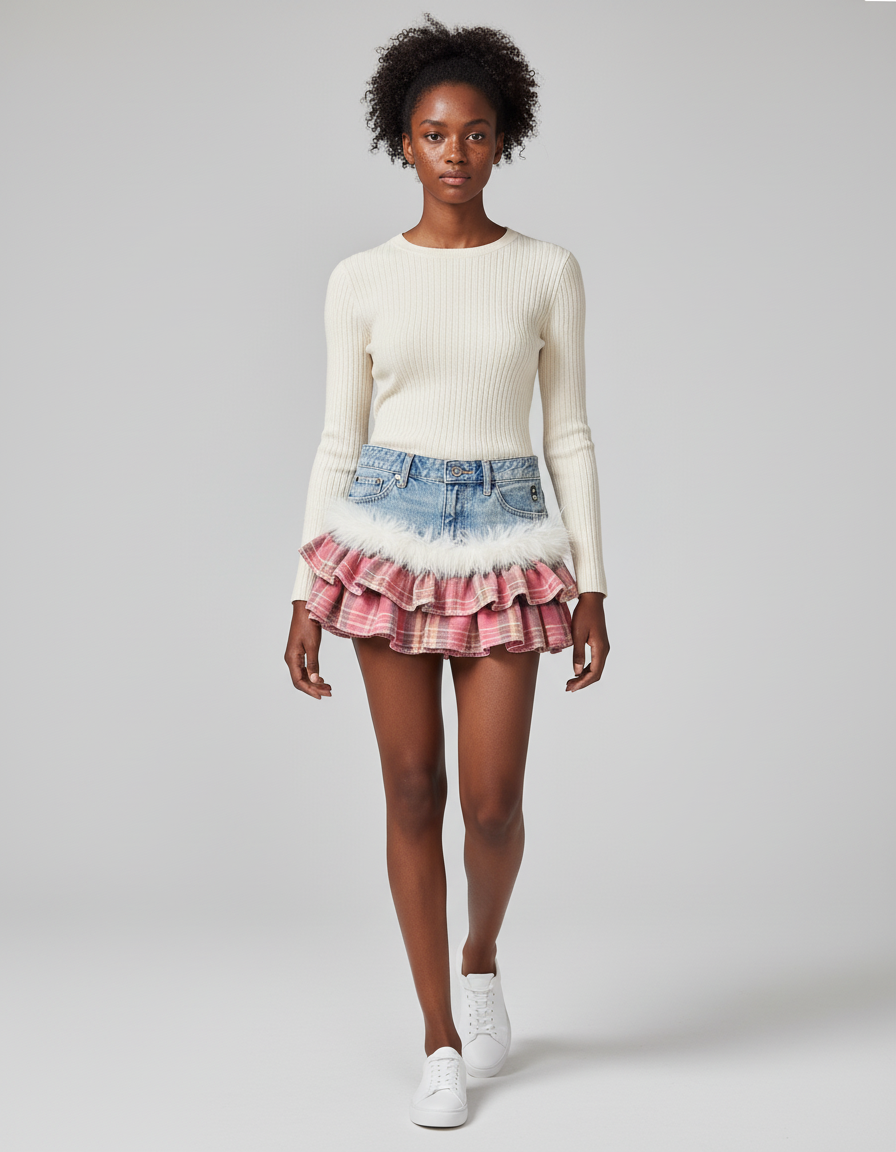 Jupe Jean Mini Patchwork Décontractée