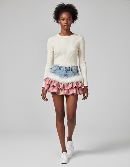 Jupe Jean Mini Patchwork Décontractée