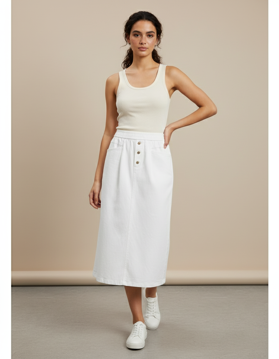 Jupe Jean Blanche Coupe A-Line Décontractée