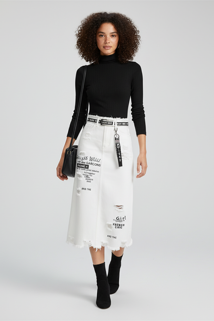 Jupe Jean Blanche Déchirée Chic