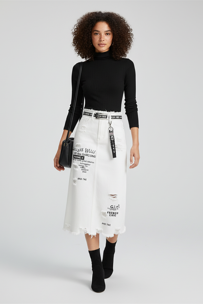 Jupe Jean Blanche Déchirée Chic