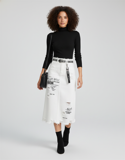 Jupe Jean Blanche Déchirée Chic