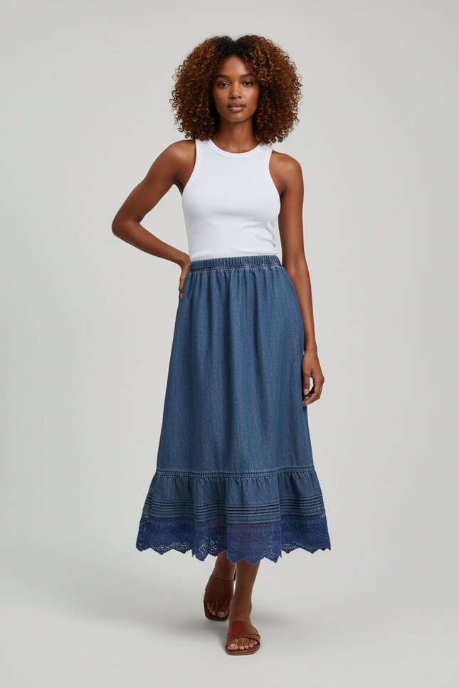Jupe Jean Bleue Dentelle Élégante