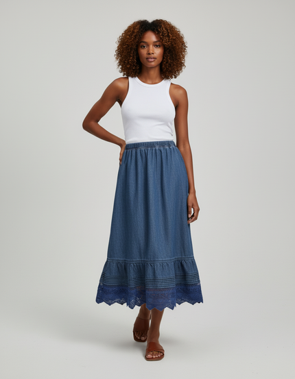 Jupe Jean Bleue Dentelle Élégante