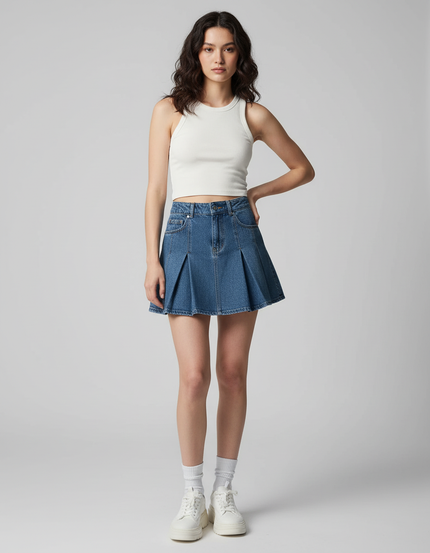 Jupe Jean Plissée Mini Rétro