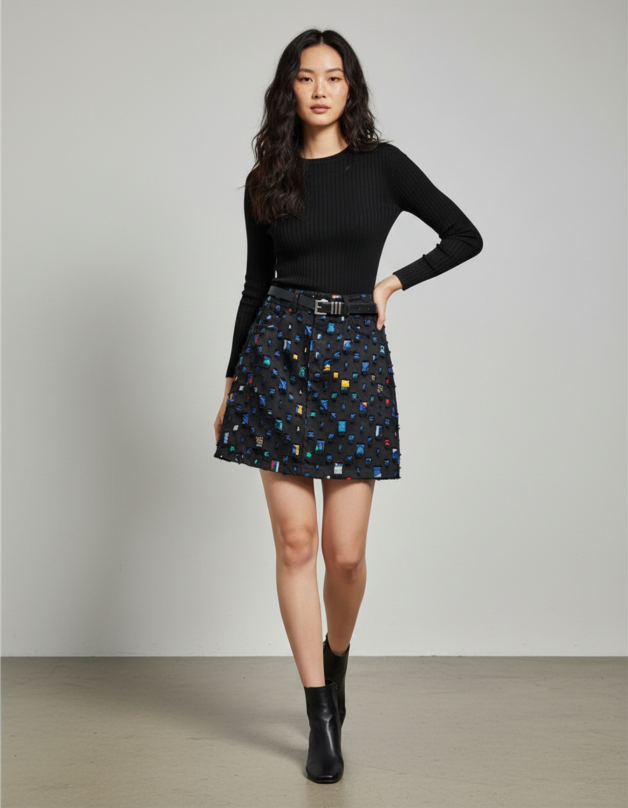 Jupe Jean Imprimée Courte Chic