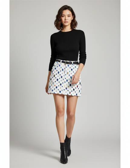 Jupe Jean Blanc Motif Coloré Chic