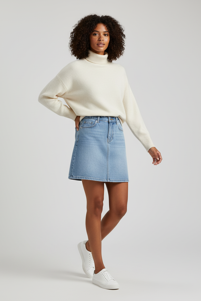 Jupe Jean Bleu Clair Coupe Trapèze Décontractée