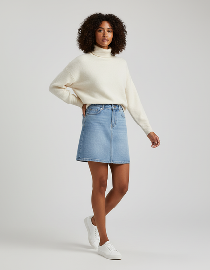 Jupe Jean Bleu Clair Coupe Trapèze Décontractée