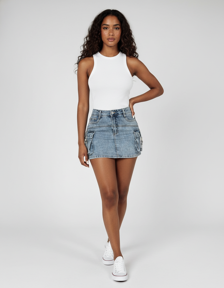 Jupe Jean Mini Cargo Décontractée Cool