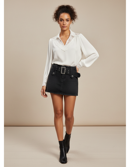 Jupe Jean Noire Ceinturée Mini Chic