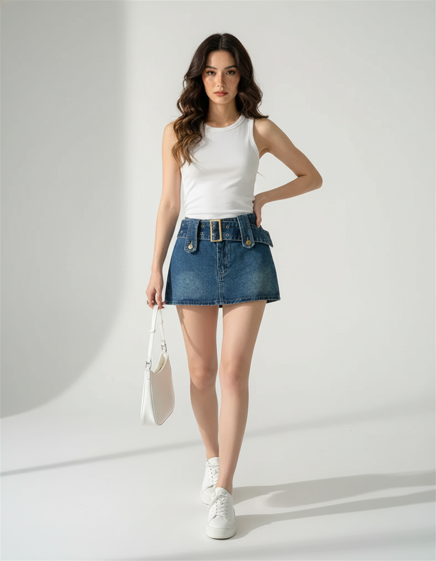 Jupe Jean Micro Ceinturée Chic
