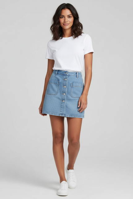 Jupe Jean Bleu Clair Boutonnée Classique