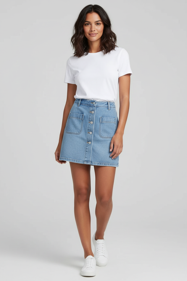 Jupe Jean Bleu Clair Boutonnée Classique