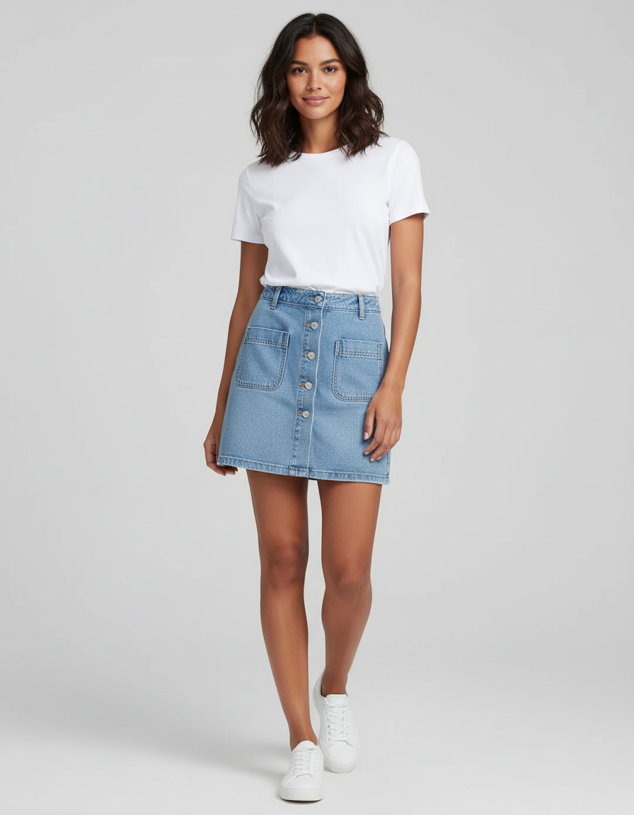 Jupe Jean Bleu Clair Boutonnée Classique