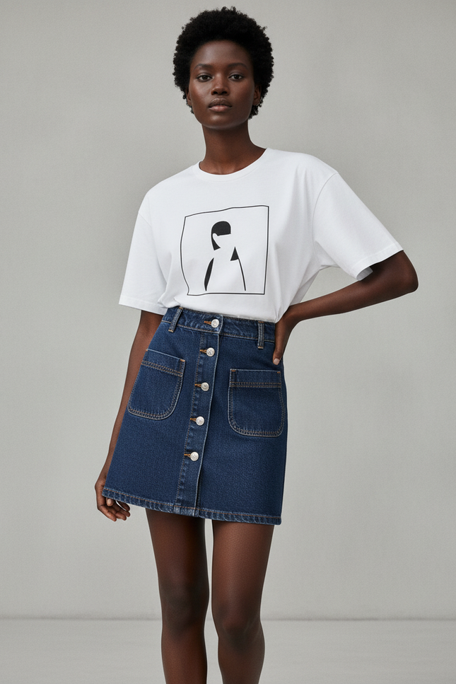 Jupe Jean Trapèze Boutonnée Décontractée