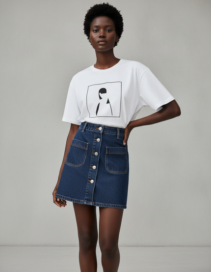 Jupe Jean Trapèze Boutonnée Décontractée