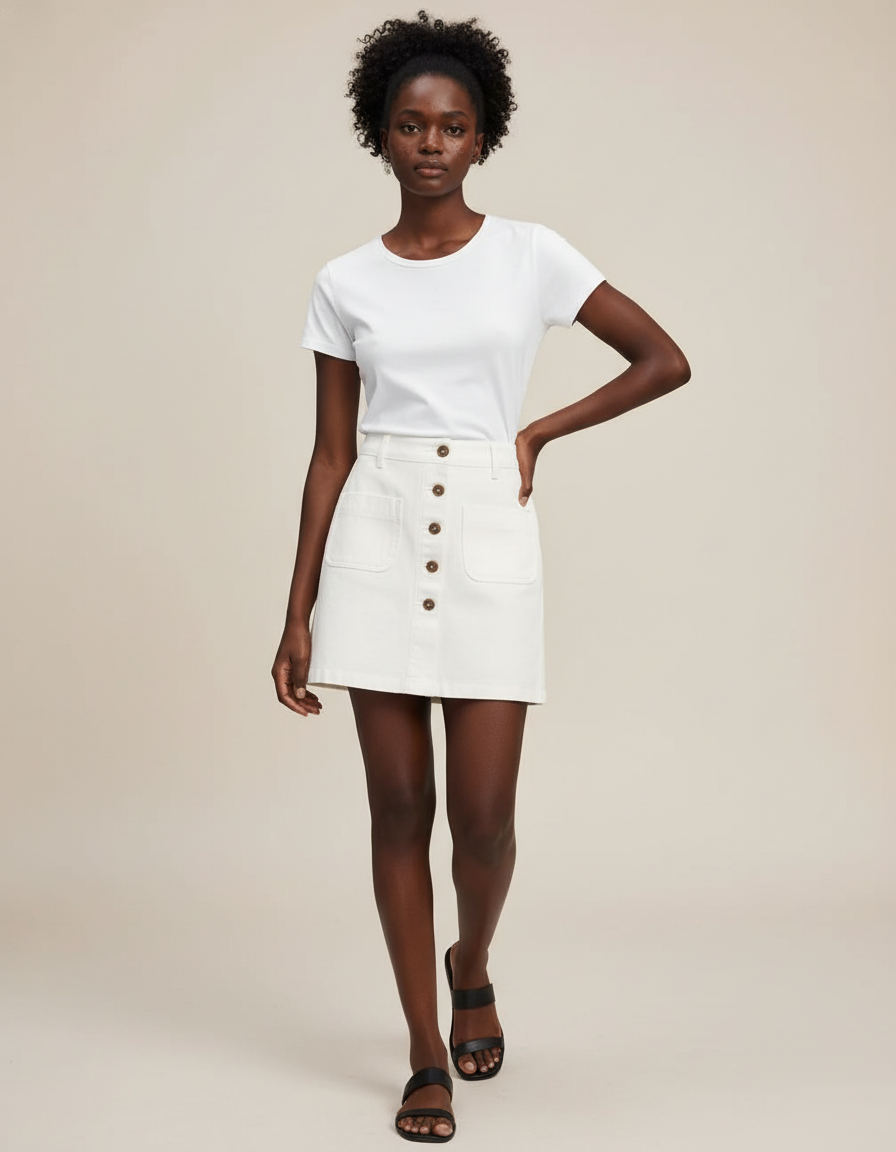 Jupe Jean Blanche Boutonnée Chic