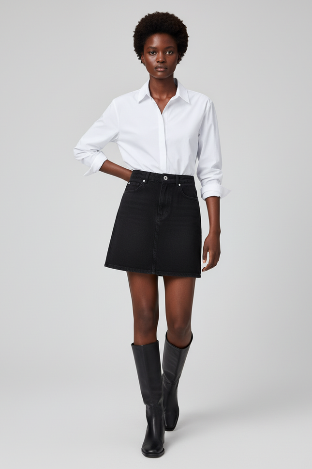 Jupe Jean Noire Taille Haute Décontractée