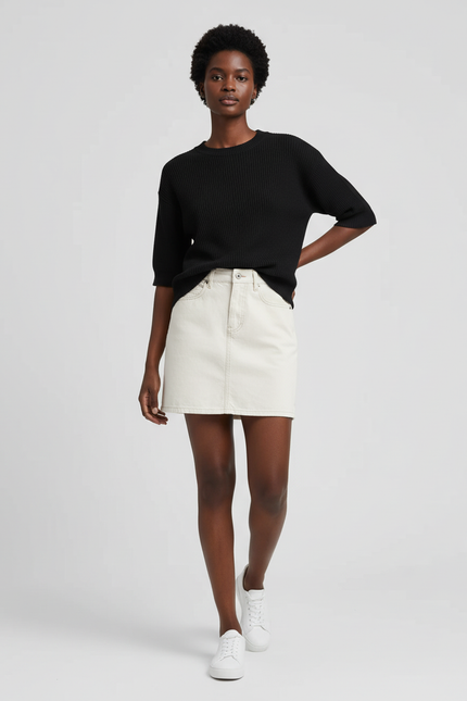 Jupe Jean Crème Courte Décontractée