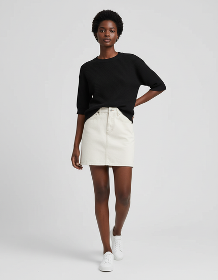 Jupe Jean Crème Courte Décontractée