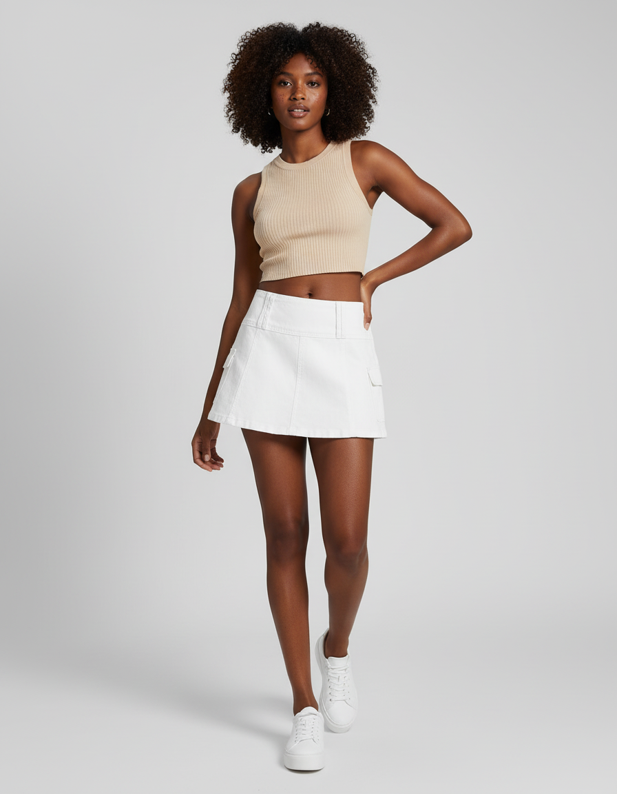 Jupe Jean Blanche Cargo Chic