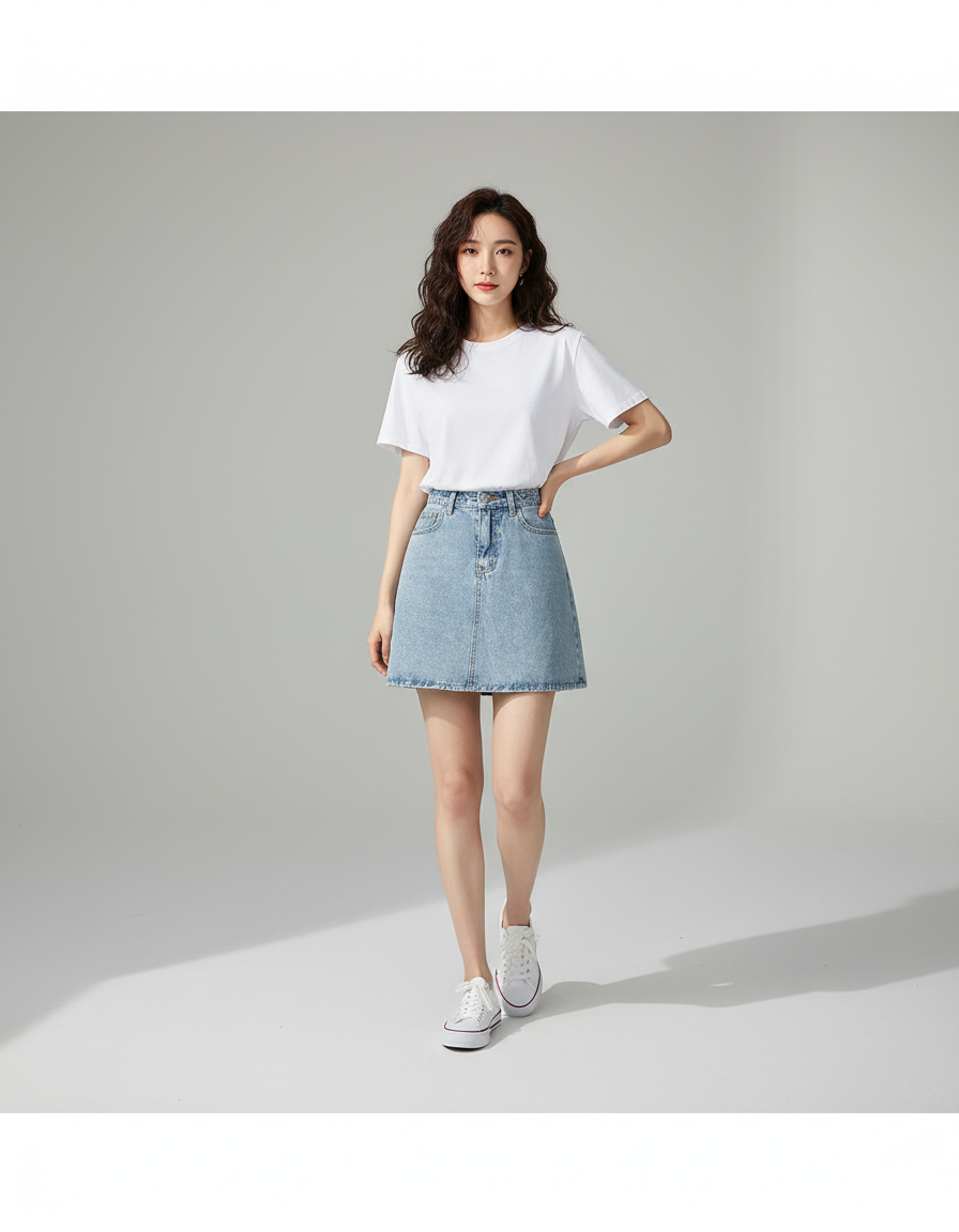 Jupe Jean Bleu Clair Taille Haute Décontractée Relax