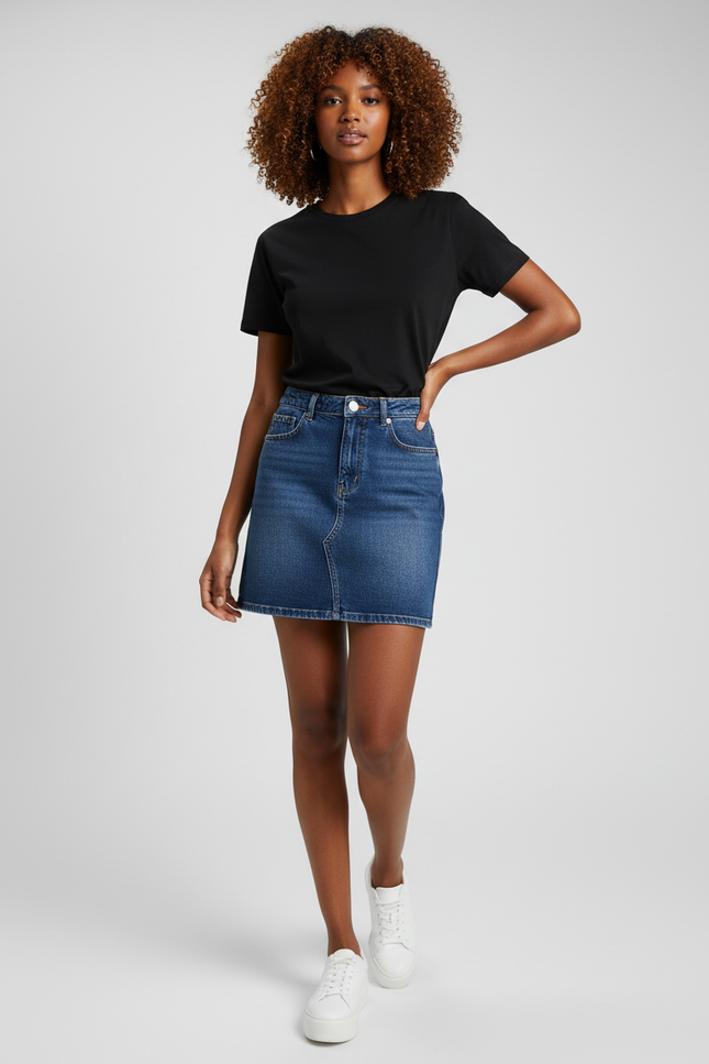 Jupe Jean Délavée Taille Haute Décontractée Souple