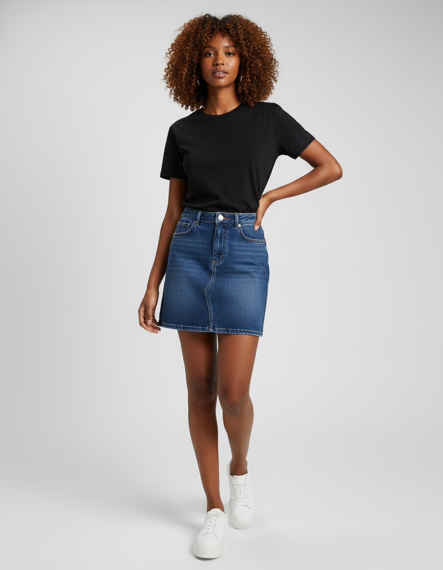 Jupe Jean Délavée Taille Haute Décontractée Souple