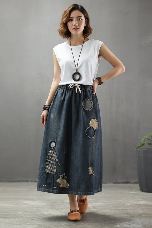 Jupe En Jean Avec Broderie