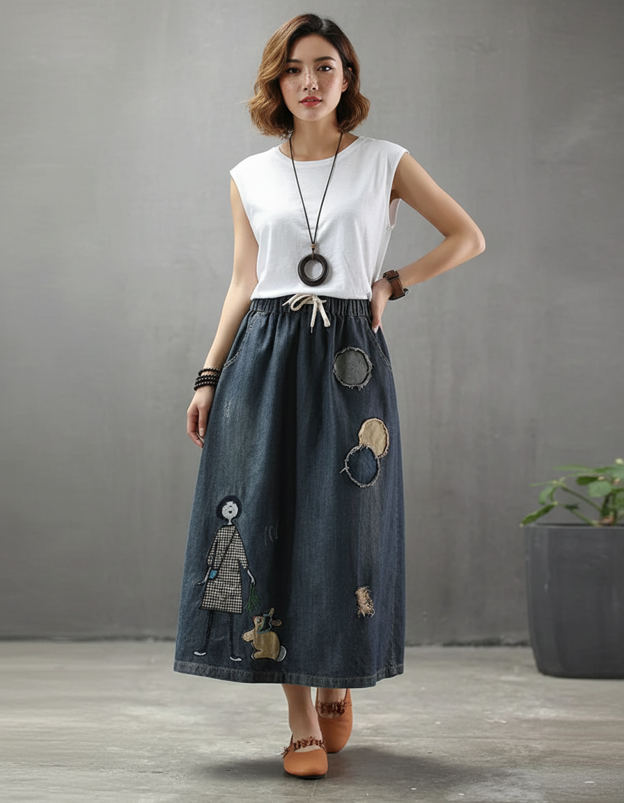 Jupe En Jean Avec Broderie