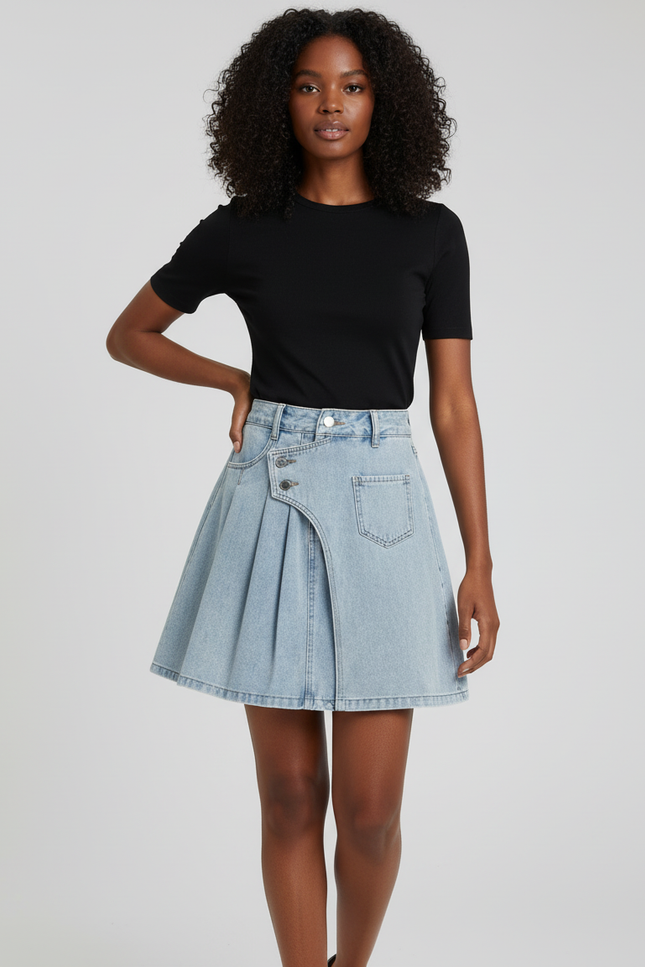 Jupe Jean Bleue Claire Plissée Chic