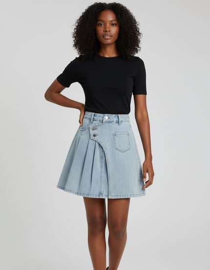 Jupe Jean Bleue Claire Plissée Chic