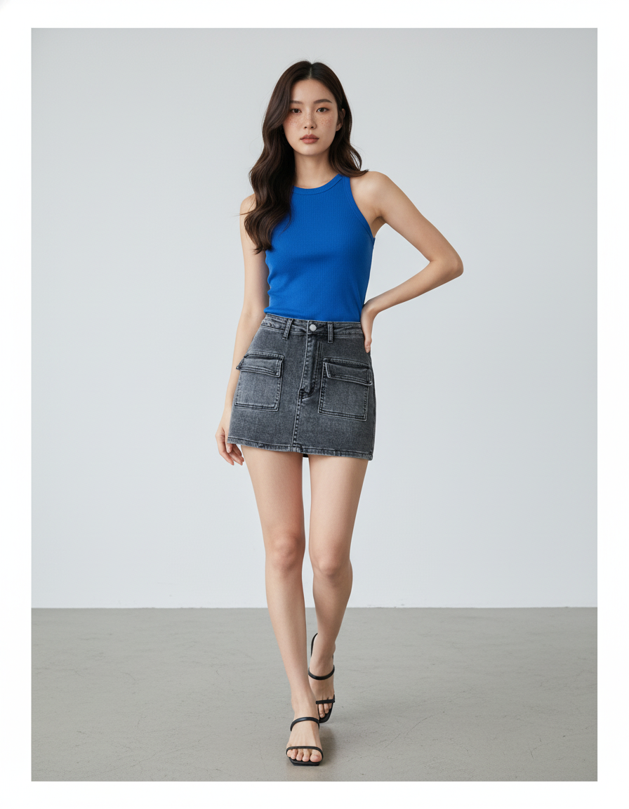 Jupe Jean Gris Délavé Poches Chic