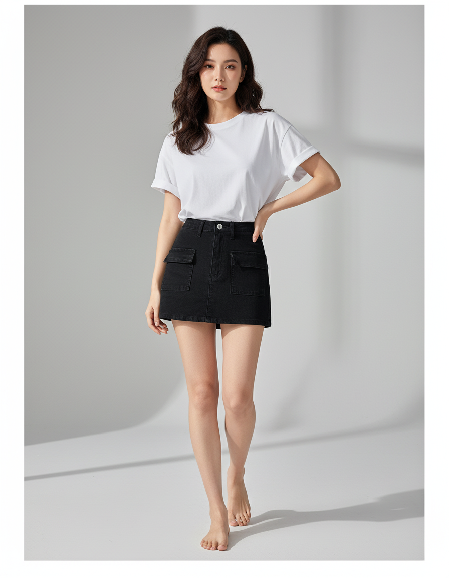 Jupe Jean Noire Taille Haute Chic