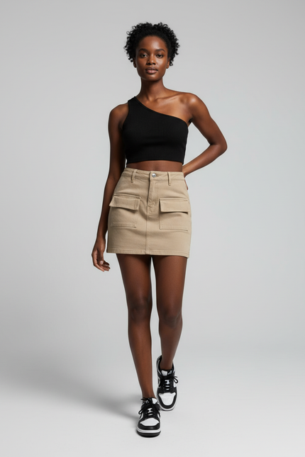 Jupe Jean Beige Poches Cargo Chic