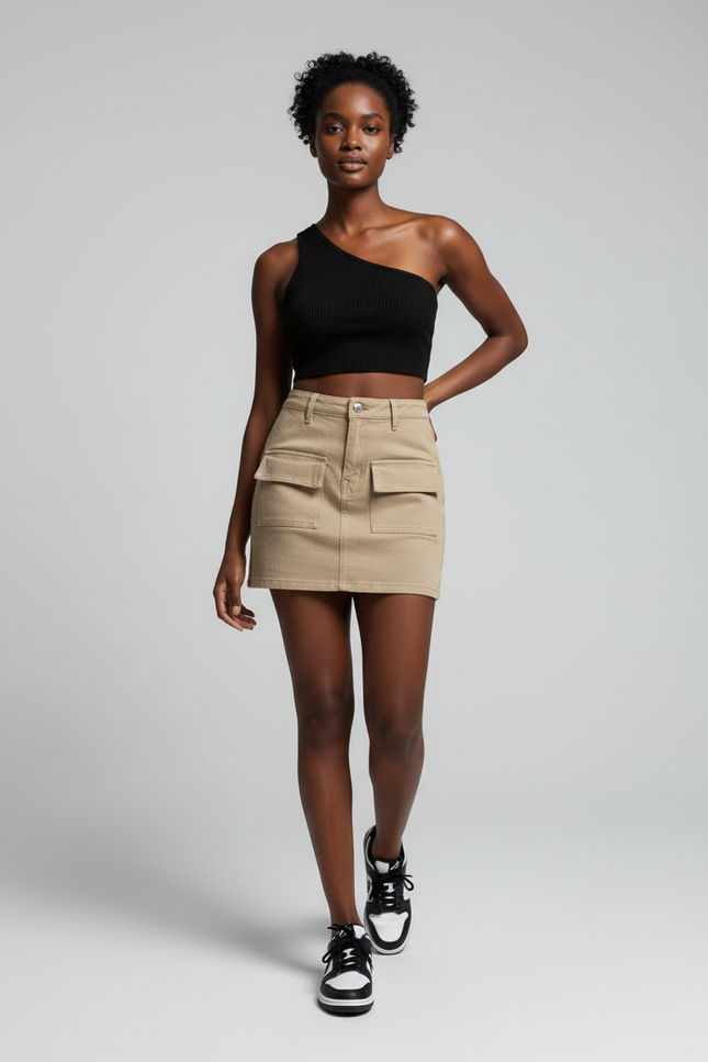 Jupe Jean Beige Poches Cargo Chic
