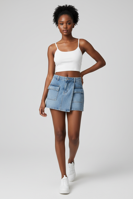 Jupe Jean Coupe Portefeuille Poches Cargo Chic