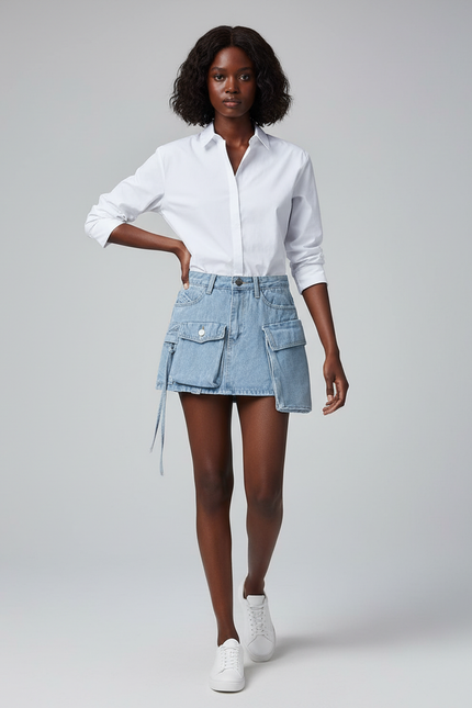 Jupe Jean Poches Cargo Splicée Décontractée