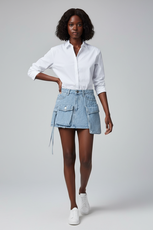 Jupe Jean Poches Cargo Splicée Décontractée