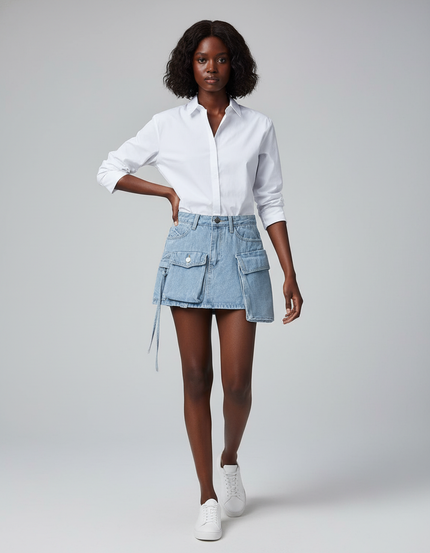 Jupe Jean Poches Cargo Splicée Décontractée