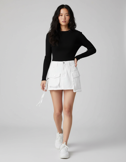 Jupe Jean Blanche Poches Cargo Décontractée