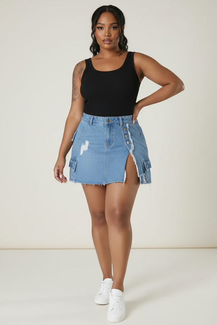 Jupe Jean Délavée Déchirée Décontractée
